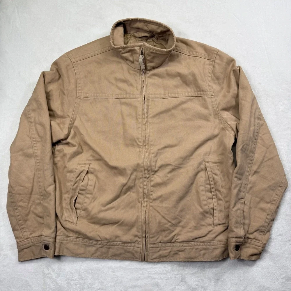 Gap Mens Tan Cotton Twill Quilted Lined Workwear Utility Jacket Large